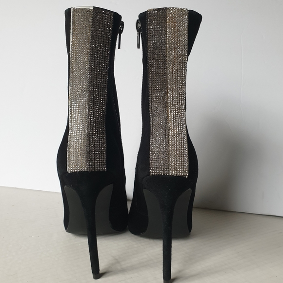 Steve Madden Wagu Black Suede Mid Calf Stiletto Booties w/ Rhinestone Back 7.5 - Picture 5 of 17